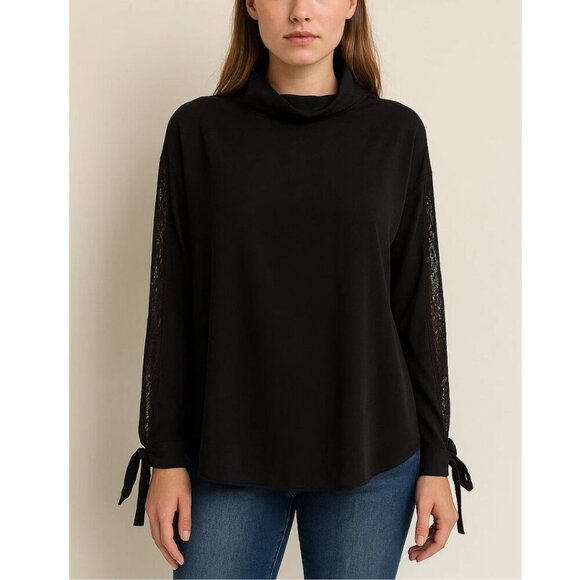 INC International Concepts Black Chiffon Long Sleeved Top / Lace Sleeves NWT - Picture 1 of 5